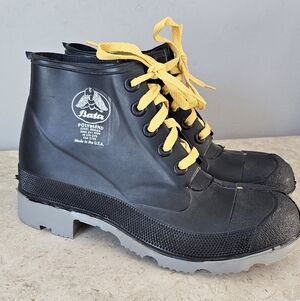 Bata Steel Shank Rubber Boots Mens Size 7 Black Yellow ANSI Z41 PT99 Military